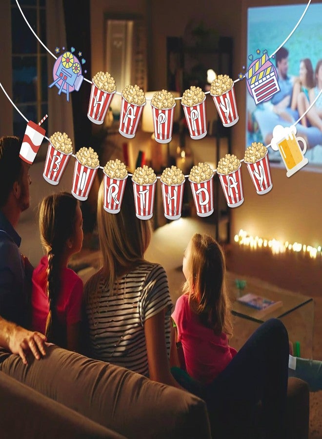 كينيانكو لافتة عيد ميلاد سعيد بتصميم ليلة سينمائية (قطعتان)، زينة حفلات عيد ميلاد لطيفة بتصميم الفشار، زينة حفلات لمحبي الأفلام، لافتة فشار حمراء وبيضاء، لوازم حفلات عيد ميلاد بطابع الكرنفال والسيرك - Image 4